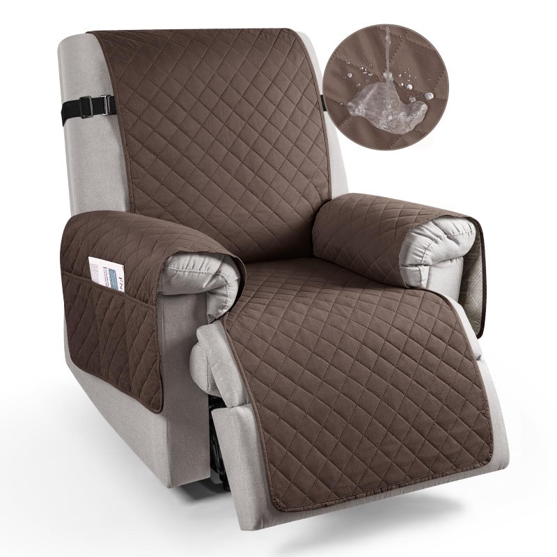 TAOCOCO Recliner Slipcovers 100 Waterproof Recliner Chair CoversArmchair Covers with PocketsNon Slip Sofa Slipcover Chair Cover for PetsKids with Elastic StrapBrown1seater Recliner