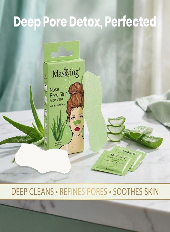 MasKing Aloe Vera Nose Pore Strips with Soothing Wipe | Instant Blackhead Removal | Deep Cleansing, Remove excess oil & Pore Care | Gentle Formula with Natural Extracts | Women & Men | All Skin Types | 25 Strips - Image 2