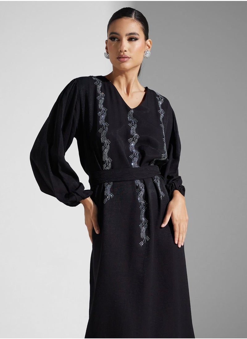 hayas closet - Embellished Belted Jalabiya - Image 1
