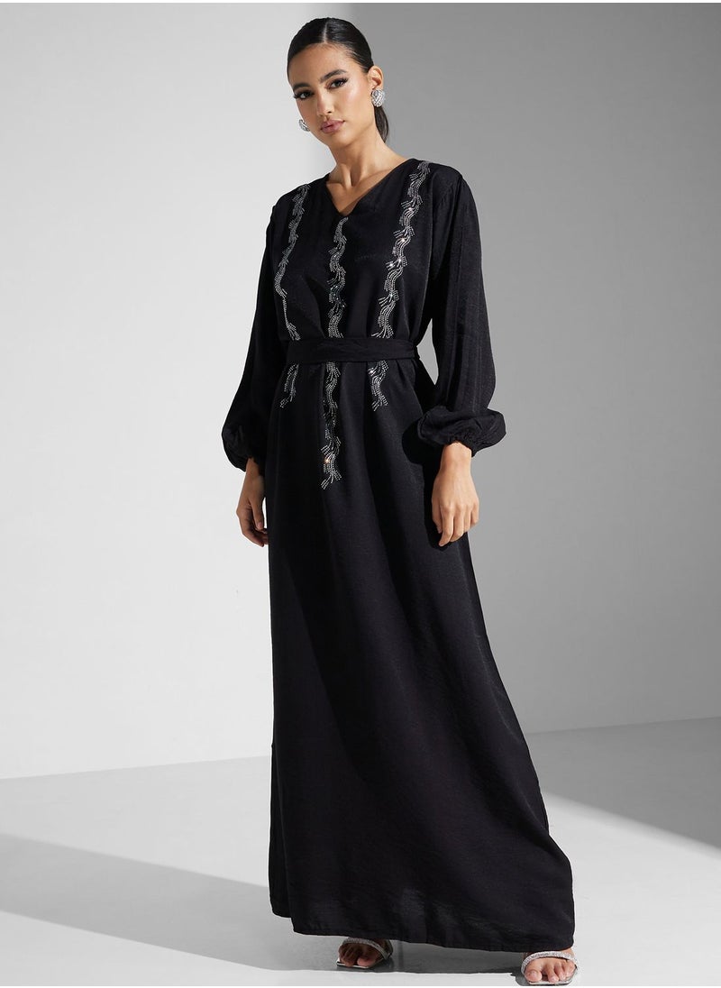 hayas closet - Embellished Belted Jalabiya - Image 1