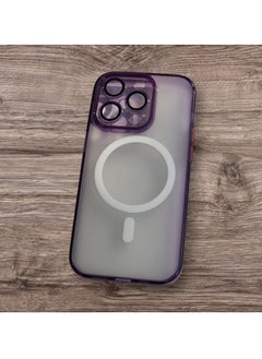 Magnetic Matte clear case,Luxury Plating Bling Transparent Shockproof MagSafe Case with Full Camera Lens Protector for iPhone 14 Pro - Purple
