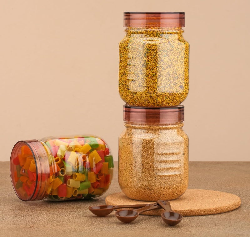 HAPPI Multipurpose Unbreakable Plastic Transparent Storage Containers For Kitchen Airtight Masala Box Dabba Spice, Cereal, Dry Fruits Spice Box 750 Ml With Spoons (Set Of 6 Pcs - Brown) - Image 3