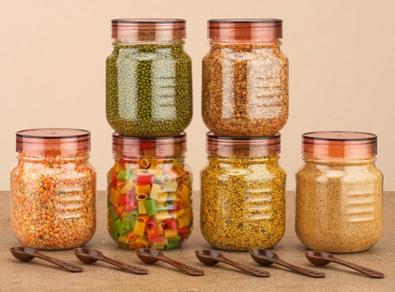 HAPPI Multipurpose Unbreakable Plastic Transparent Storage Containers For Kitchen Airtight Masala Box Dabba Spice, Cereal, Dry Fruits Spice Box 750 Ml With Spoons (Set Of 6 Pcs - Brown) - Image 2