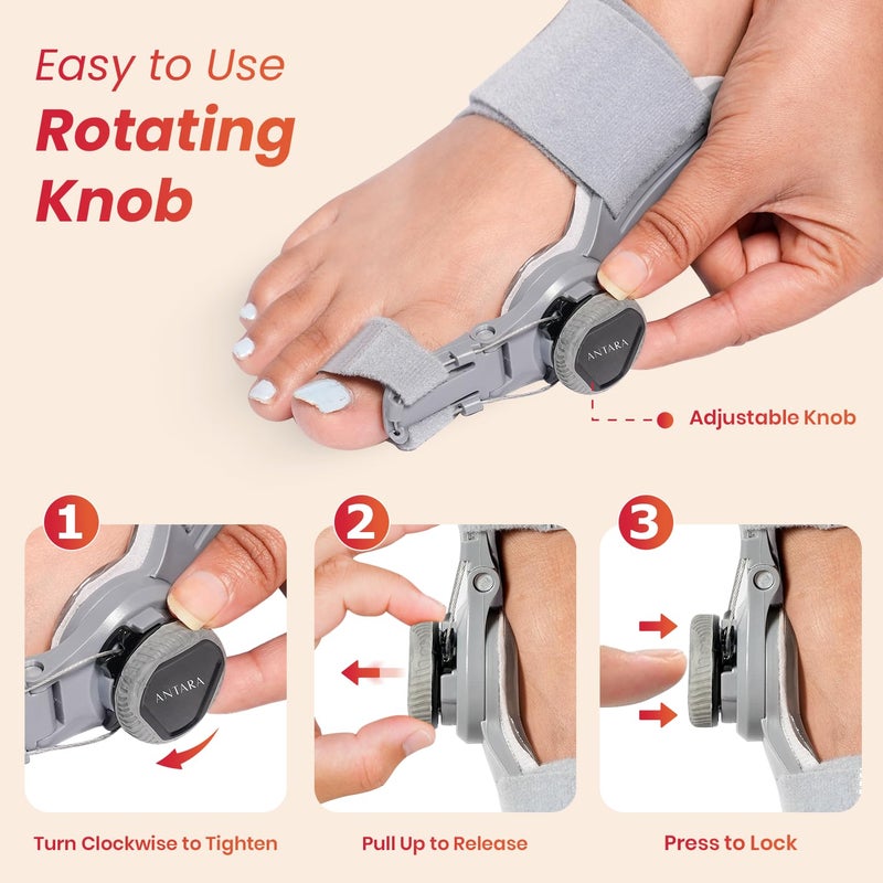 AGEasy Antara Bunion Corrector | Orthopedic Adjustable Bunion Splint for Men & Women | Toe Corrector with Rotating Knob, Universal Fit for Left & Right Foot | Leg Finger Straightener | Free Toe Exerciser (1) - Image 5