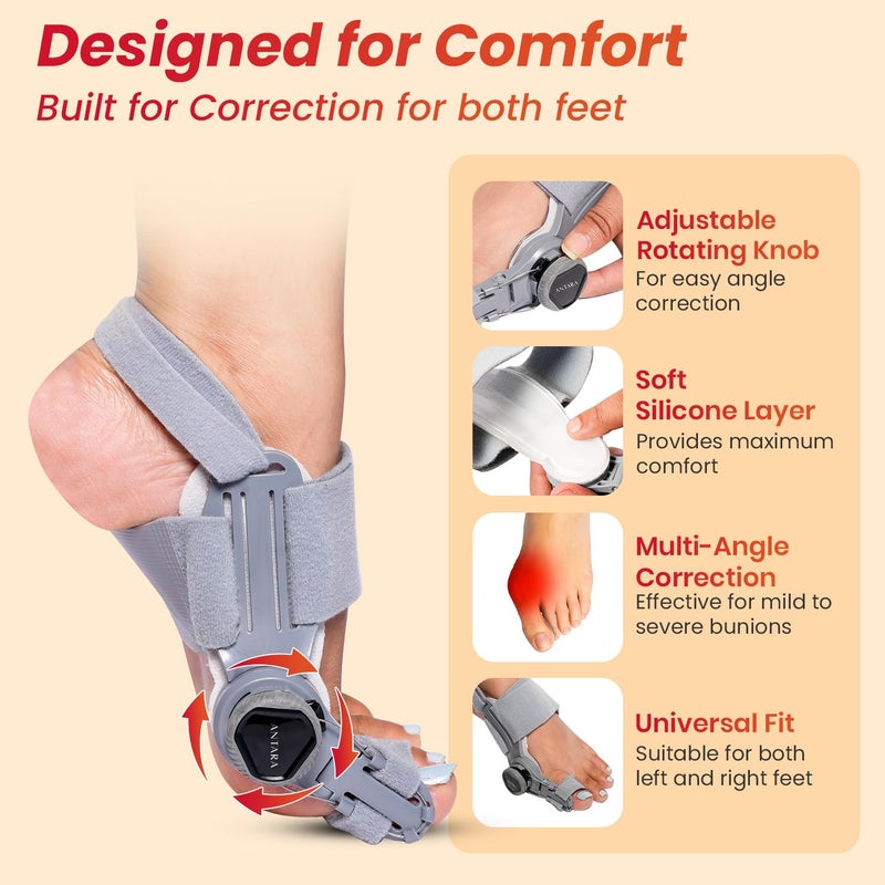 AGEasy Antara Bunion Corrector | Orthopedic Adjustable Bunion Splint for Men & Women | Toe Corrector with Rotating Knob, Universal Fit for Left & Right Foot | Leg Finger Straightener | Free Toe Exerciser (1) - Image 3