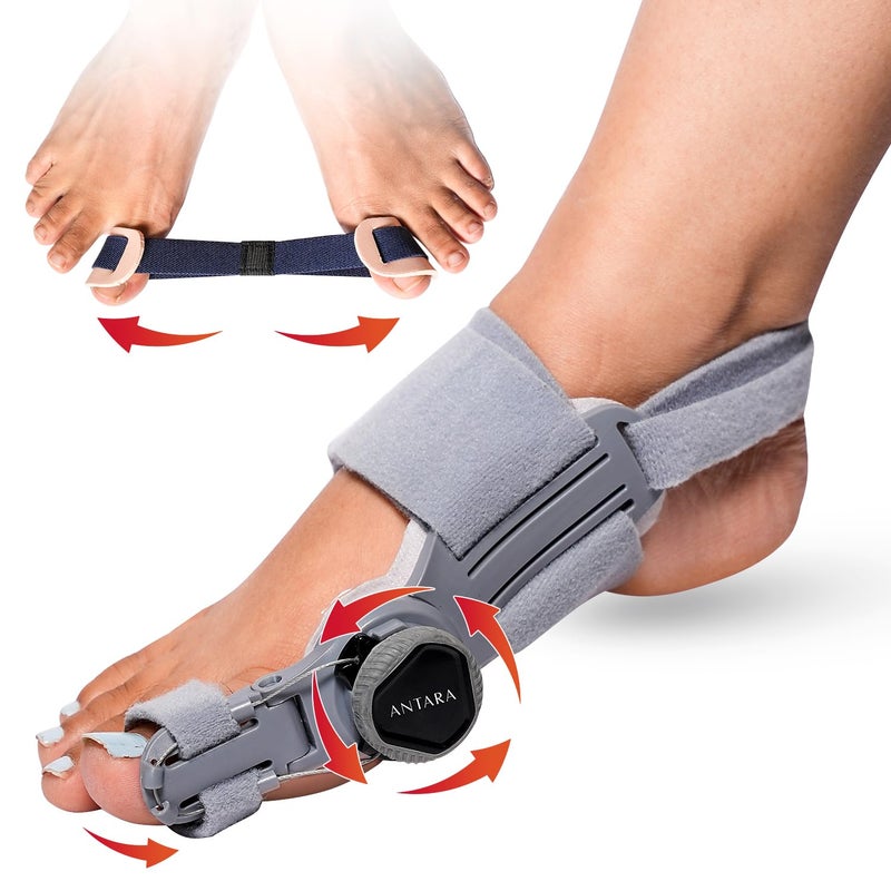 AGEasy Antara Bunion Corrector | Orthopedic Adjustable Bunion Splint for Men & Women | Toe Corrector with Rotating Knob, Universal Fit for Left & Right Foot | Leg Finger Straightener | Free Toe Exerciser (1) - Image 1