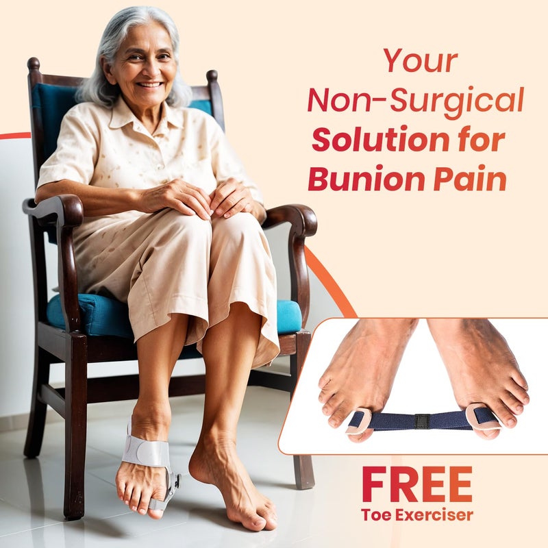 AGEasy Antara Bunion Corrector | Orthopedic Adjustable Bunion Splint for Men & Women | Toe Corrector with Rotating Knob, Universal Fit for Left & Right Foot | Leg Finger Straightener | Free Toe Exerciser (1) - Image 4