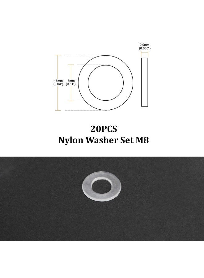 20PCS Nylon Washer Set M8 – Flat Sealing Gaskets 16mm x 8mm x 0.9mm for Faucet, Pipe Connections, Plumbing Repair and Mechanical Applications - Image 2