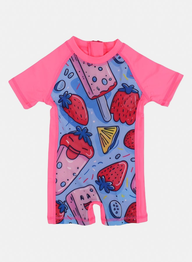 I.Wear I.Wear Girls Overall Swimsuit – Pink with Ice Cream Print - Image 1