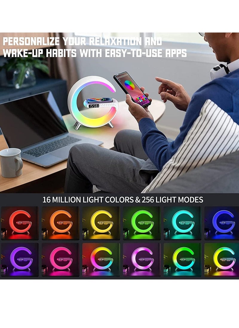 Wireless Charger Atmosphere Lamp, RGB Color Changing Mood Light with Time Display, 256 Modes and 16 Million Light Colors, Bluetooth Speaker Desk Lamp with Alarm Clock, Ideal Choice for Friends - Image 2