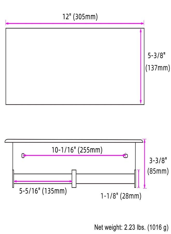 APLusee Brushed Gold Double Toilet Paper Holder with Shelf, Heavy Duty 304 Stainless Steel Tissue Roll Holder, Commercial Paper Dispenser Wall Mounted - Image 2