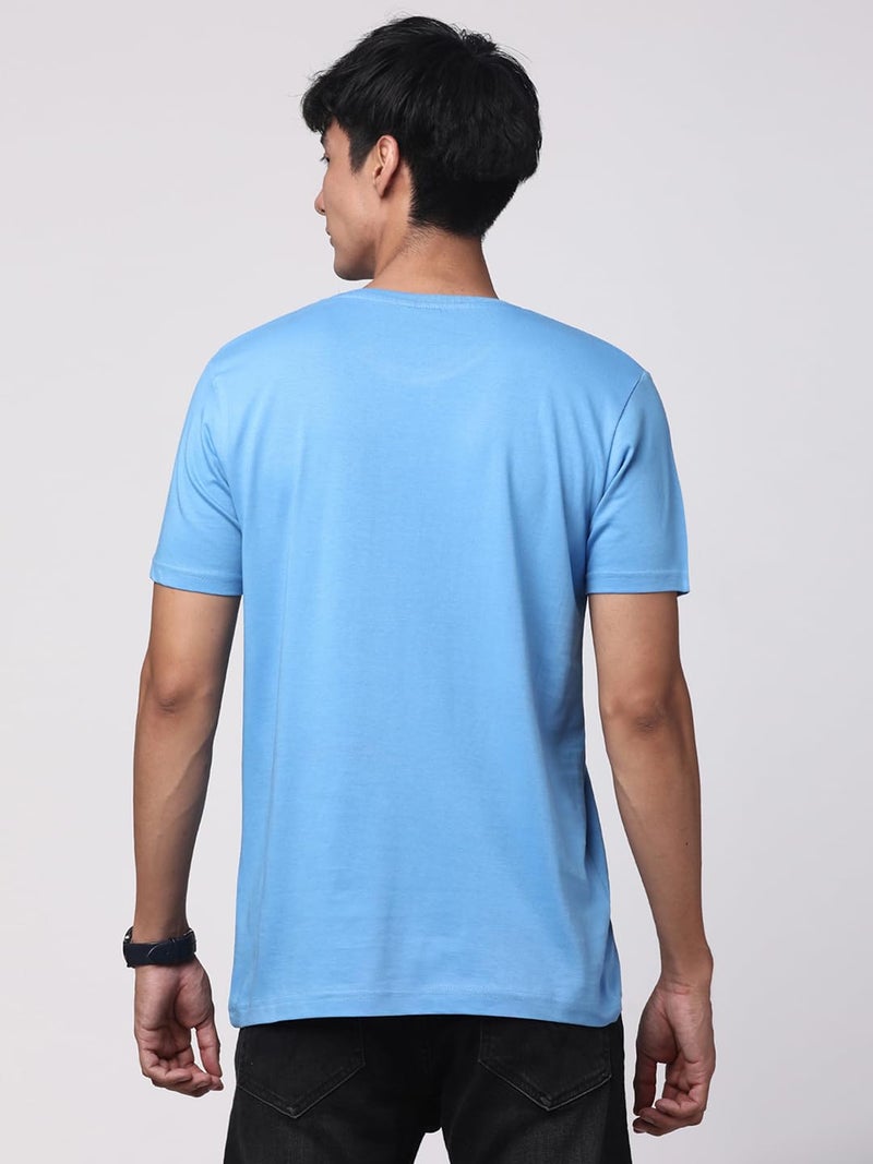 ADRO Men's Smile Printed Cotton T-Shirt - Sky Blue - Image 5