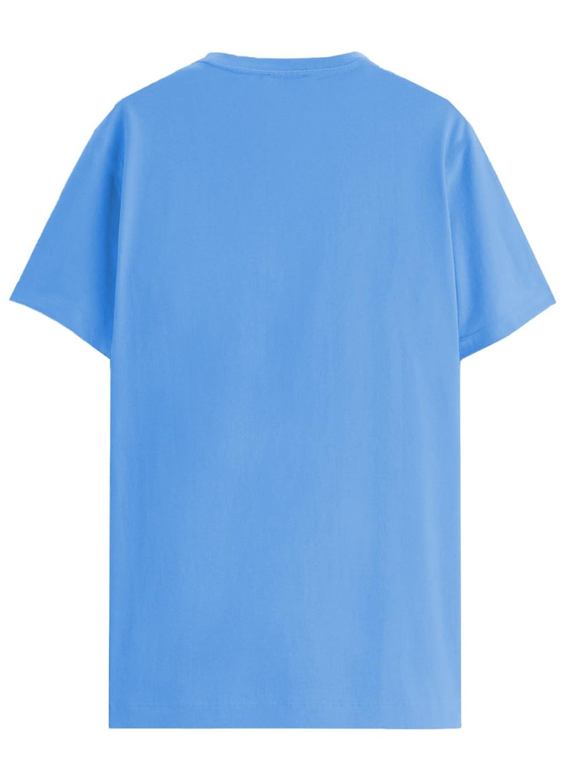 ADRO Men's Smile Printed Cotton T-Shirt - Sky Blue - Image 2