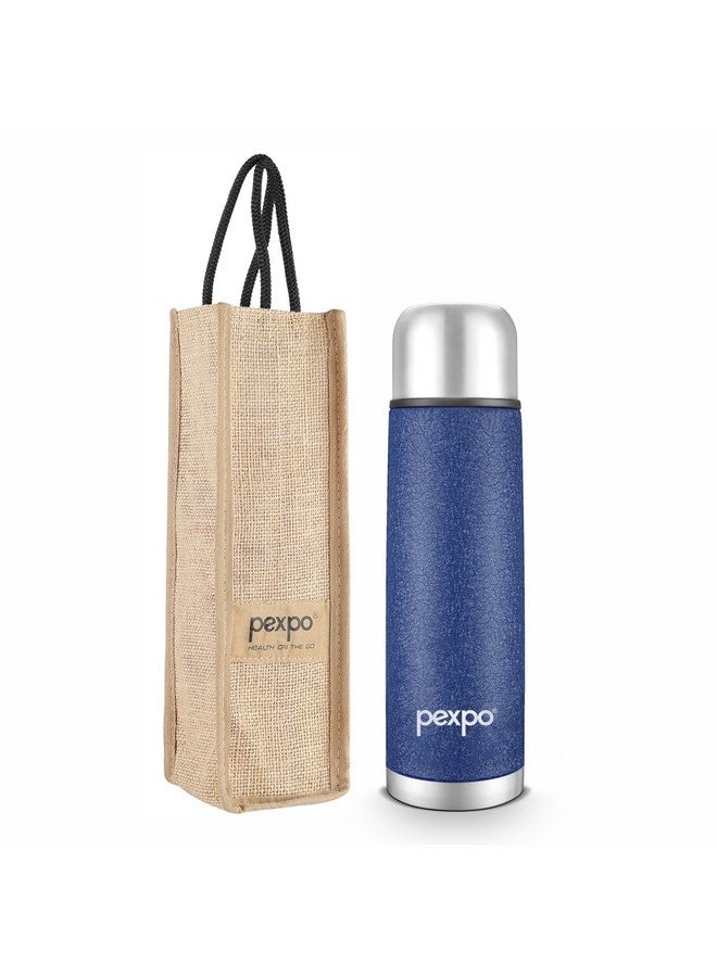 Pexpo Flexo|ISI Certified|Vacuum Insulated Hot & Cold Stainless Steel Flask with Jute Bag- 500ml Blue |Steel Bottle|Thermoflask|Leak Proof|Travelling|School & Trekking|Office|Men, Women & Kids - Image 1