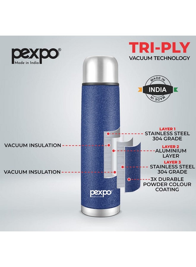 Pexpo Flexo|ISI Certified|Vacuum Insulated Hot & Cold Stainless Steel Flask with Jute Bag- 500ml Blue |Steel Bottle|Thermoflask|Leak Proof|Travelling|School & Trekking|Office|Men, Women & Kids - Image 4