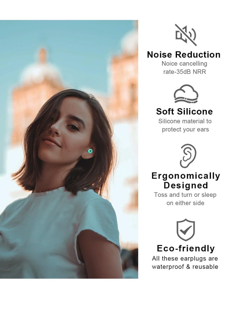 General Ear Plugs for Sleeping, 2 Pair Ear Plugs for Sleeping Noise Cancelling Concert Ear Plugs Silicone Ear Plugs Noise Reduction Earplugs for Sleeping Concert Swimming & 35dB Kids and Adults (Green+Pink)  - Image 2