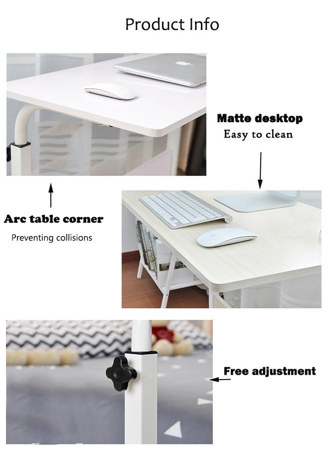 Laptop Table Height Adjustable Simple Mobile Writing Desk Computer Desk Bedside Portable Computer Desk Coffee Table 80cm*40cm（Pink）