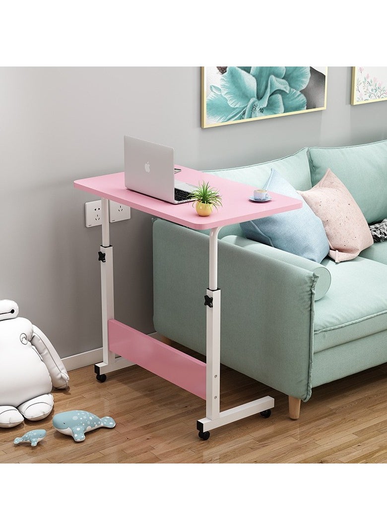 Laptop Table Height Adjustable Simple Mobile Writing Desk Computer Desk Bedside Portable Computer Desk Coffee Table 80cm*40cm（Pink）