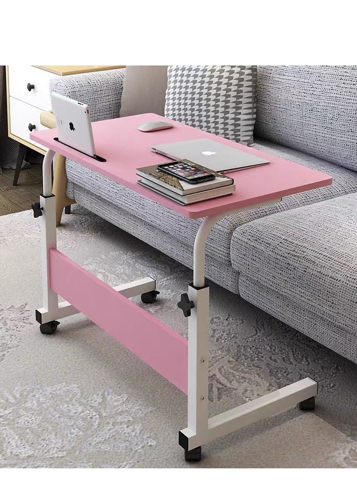 Laptop Table Height Adjustable Simple Mobile Writing Desk Computer Desk Bedside Portable Computer Desk Coffee Table 80cm*40cm（Pink）