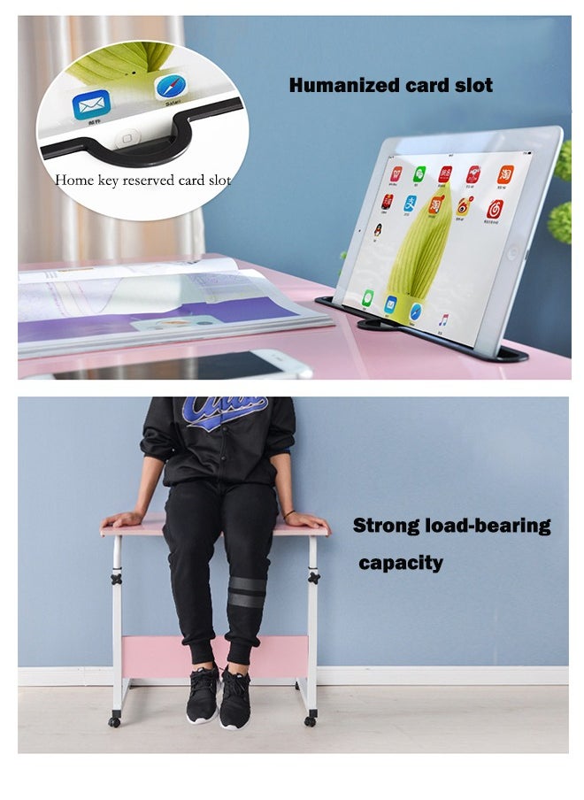 Laptop Table Height Adjustable Simple Mobile Writing Desk Computer Desk Bedside Portable Computer Desk Coffee Table 80cm*40cm（Pink）