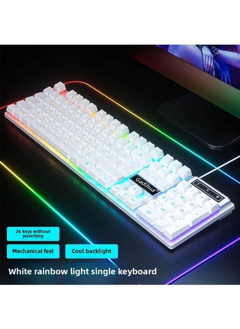 Mechanical Feel Game Backlit E-sports Office USB External Full-size Blue And White Double White Wired Keyboard-Color:White Mixed Light Keyboard [mechanical Feel] - Single Keyboard [one-year Warranty]