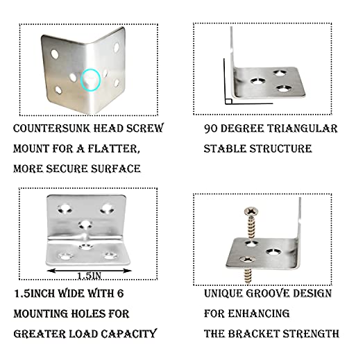 Evadow 80Pcs Stainless Steel Angle Brackets,1.2” x 1.2” x 1.5” Wide Small Corner Brace for Joining Furniture, Heavy Duty 90 Degree L Shape Corner Bracket, Right Angle Bracket for Wood Cabinets Furniture - Image 4
