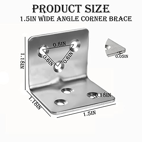 Evadow 80Pcs Stainless Steel Angle Brackets,1.2” x 1.2” x 1.5” Wide Small Corner Brace for Joining Furniture, Heavy Duty 90 Degree L Shape Corner Bracket, Right Angle Bracket for Wood Cabinets Furniture - Image 2