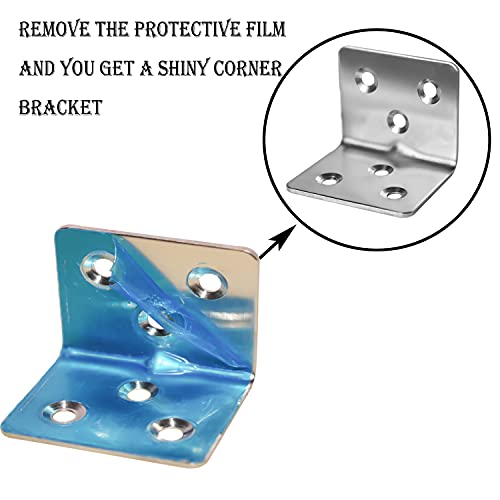 Evadow 80Pcs Stainless Steel Angle Brackets,1.2” x 1.2” x 1.5” Wide Small Corner Brace for Joining Furniture, Heavy Duty 90 Degree L Shape Corner Bracket, Right Angle Bracket for Wood Cabinets Furniture - Image 3