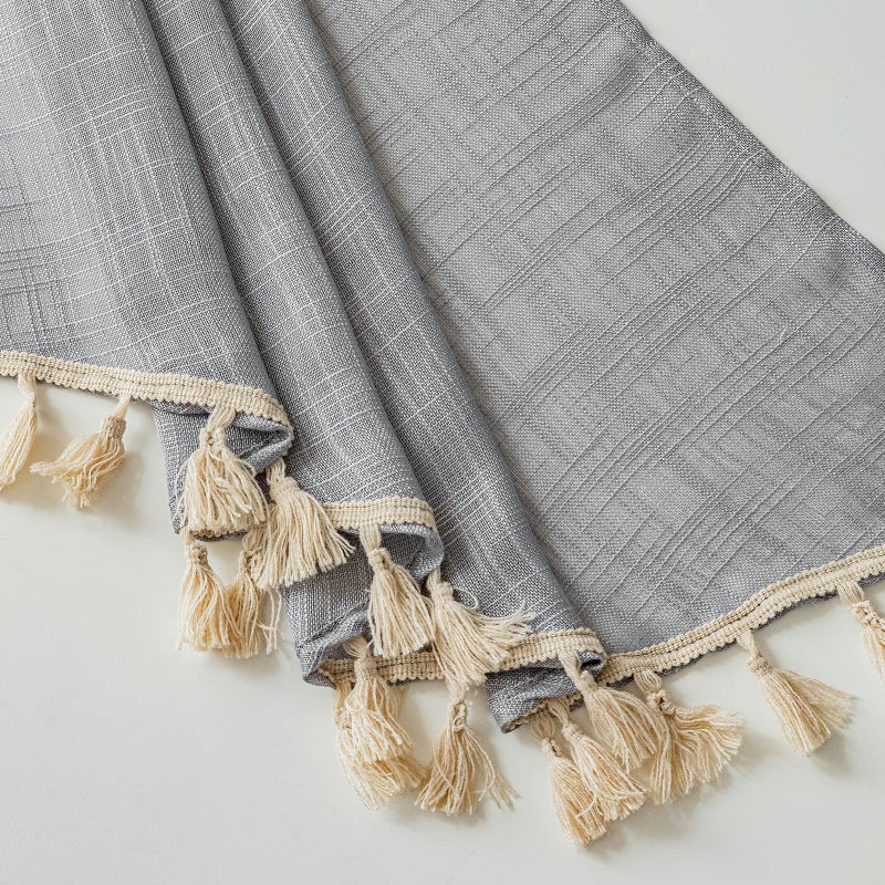 BD BEDA HOME Beda Home Tassel Linen Textured Swag Curtain Valance for Farmhousesâ€™ Kitchen; Light Filtering Rustic Short Swag Topper for Small Windows Bedroom Privacy Added Rod Pocket Design (36W x 63L, Grey) - Image 4