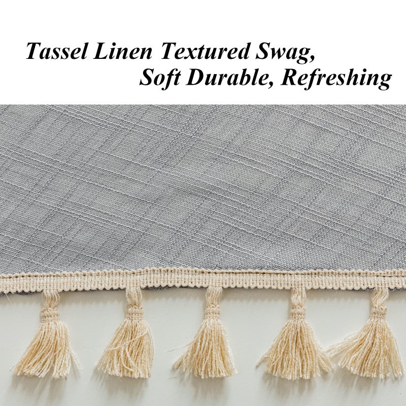 BD BEDA HOME Beda Home Tassel Linen Textured Swag Curtain Valance for Farmhousesâ€™ Kitchen; Light Filtering Rustic Short Swag Topper for Small Windows Bedroom Privacy Added Rod Pocket Design (36W x 63L, Grey) - Image 3