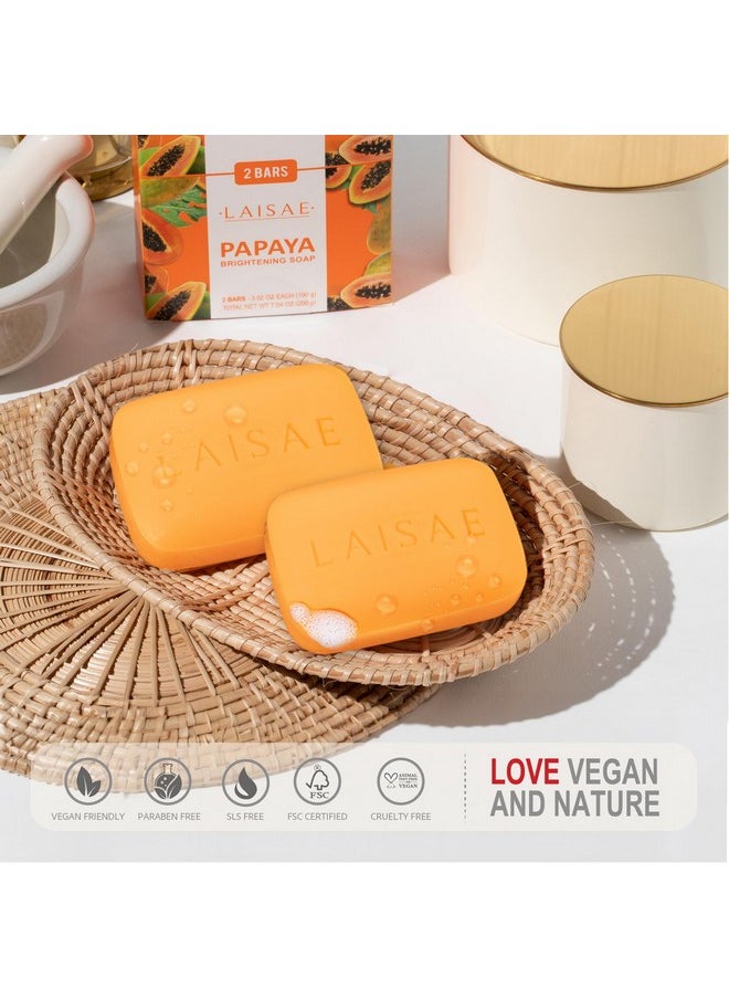 LAISAE - Papaya Brightening Soap Exfoliating Face & Body With Aloe Vera Niacinamide Jojoba Oil For Acne Scars Age Spots Fine Lines And Wrinkles Not Tested On Animals All Skin Types 3.52 Oz (2 Bars) - Image 1