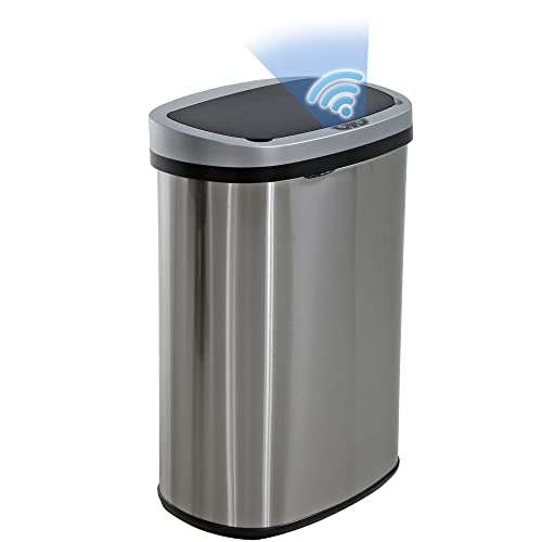 BestOffice | 13 Gallon Trash Can with Lid | Automatic Touchless Garbage Can | Odor Control | Modern Oval Design | Easy to Clean | Stainless Steel | Fits Any Kitchen, Bathroom, Office or Home - Image 1
