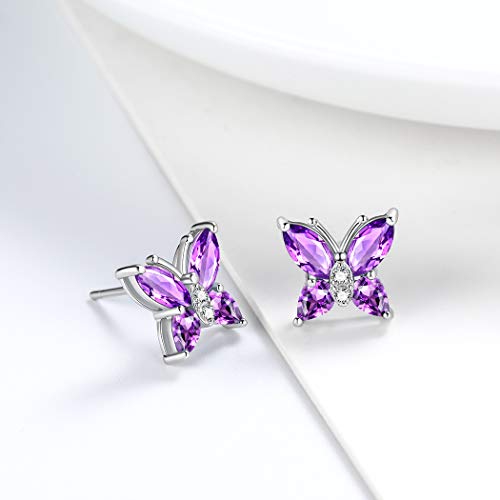 Aurora Tears 925 Sterling Silver Butterfly Studs - Butterflies February-Amethyst Birthstone Crystal Earrings Studs Jewelry Gift for Women Teen DE0078P - Image 2