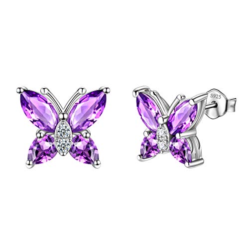 Aurora Tears 925 Sterling Silver Butterfly Studs - Butterflies February-Amethyst Birthstone Crystal Earrings Studs Jewelry Gift for Women Teen DE0078P - Image 1