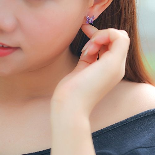 Aurora Tears 925 Sterling Silver Butterfly Studs - Butterflies February-Amethyst Birthstone Crystal Earrings Studs Jewelry Gift for Women Teen DE0078P - Image 5