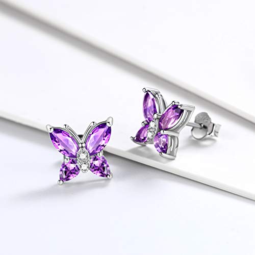 Aurora Tears 925 Sterling Silver Butterfly Studs - Butterflies February-Amethyst Birthstone Crystal Earrings Studs Jewelry Gift for Women Teen DE0078P - Image 3