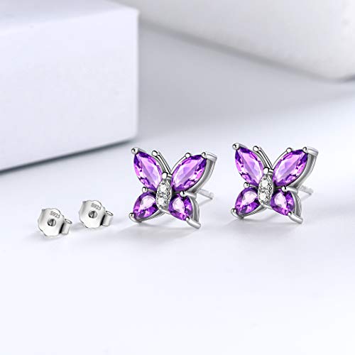 Aurora Tears 925 Sterling Silver Butterfly Studs - Butterflies February-Amethyst Birthstone Crystal Earrings Studs Jewelry Gift for Women Teen DE0078P - Image 4