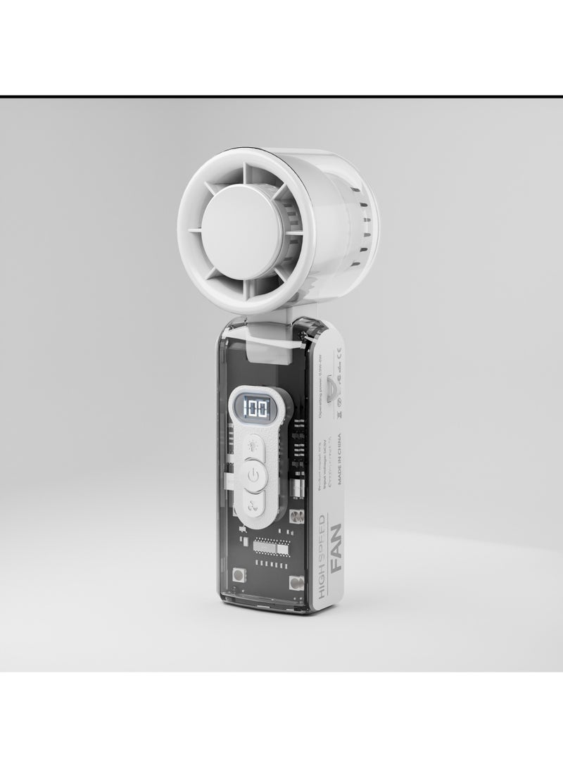 general Transparent High-Speed Handheld Cooling Fan - USB Rechargeable, 100 Gears with LED Light, Turbo Wind Outdoor Portable for Travel & Camping - Image 1