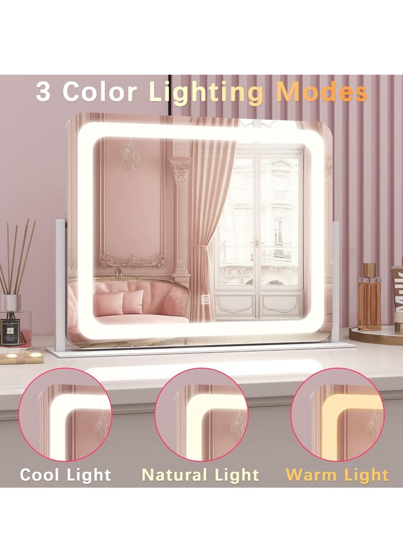 Rolove Vanity Mirror Makeup Mirror with Lights, Large Lighted Vanity Mirror, Light Up Mirror with Smart Touch 3 Colors Dimmable, Tabletop Mirror for Makeup Desk, 360° Rotation, 22" x 19", White  - Image 3