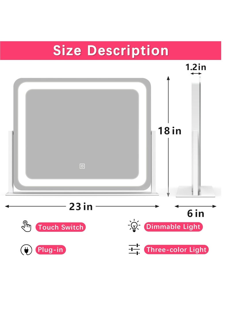 Rolove Vanity Mirror Makeup Mirror with Lights, Large Lighted Vanity Mirror, Light Up Mirror with Smart Touch 3 Colors Dimmable, Tabletop Mirror for Makeup Desk, 360° Rotation, 22" x 19", White  - Image 4