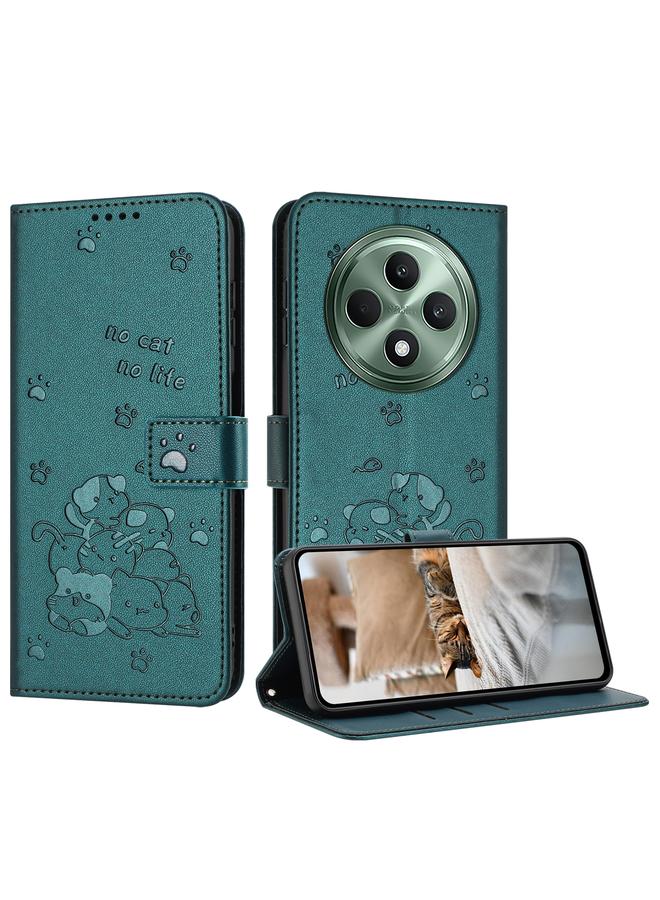 اس-توب جراب جلدي لهاتف OPPO Reno12 F 5G بتصميم قطة منقوش مع حبل تعليق - Image 1