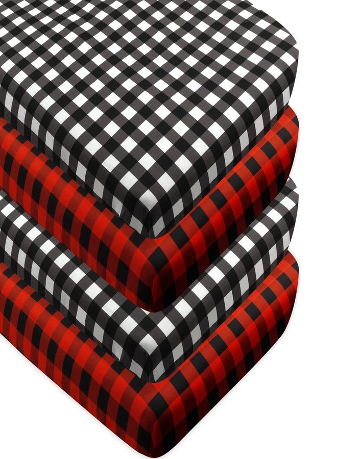 FIGEPO 4 Pack Buffalo Check Plaid Neutral Unisex Fitted Baby Crib Sheets Set for Baby Boys or Girls (Red) - Image 1