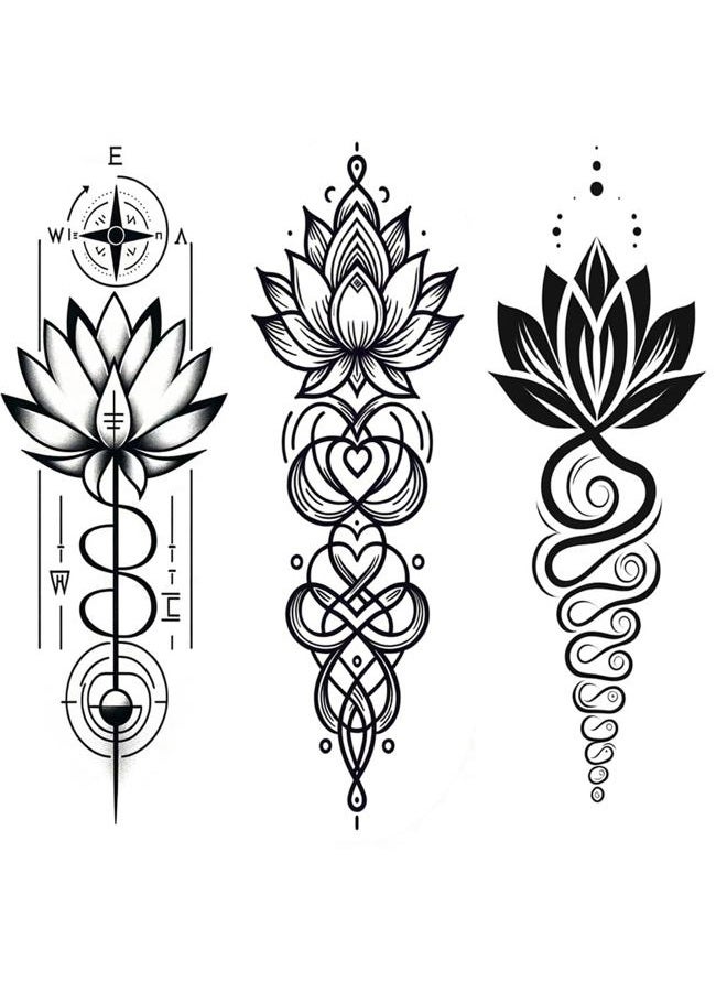 Dopetattoo 6 Sheets Temporary Tattoo Lotus Unalome Tattoo Lotus Flower Tattoo Fake Tattoos for Women Men Girls Neck Tattoo Hand Tattoory tattoo for Neck Arm Chest for Woman  - Image 1