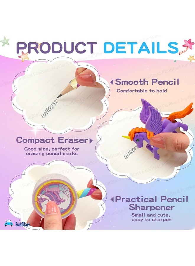 FunBlast Unicorn Stationary Set, Kids Stationary Set, Unicorn Return Gifts for Girls, Unicorn Pencil, Erasers and Sharpeners for Kids - School Stationary Kit, Return Gifts for Kids (Multicolor) - Image 3