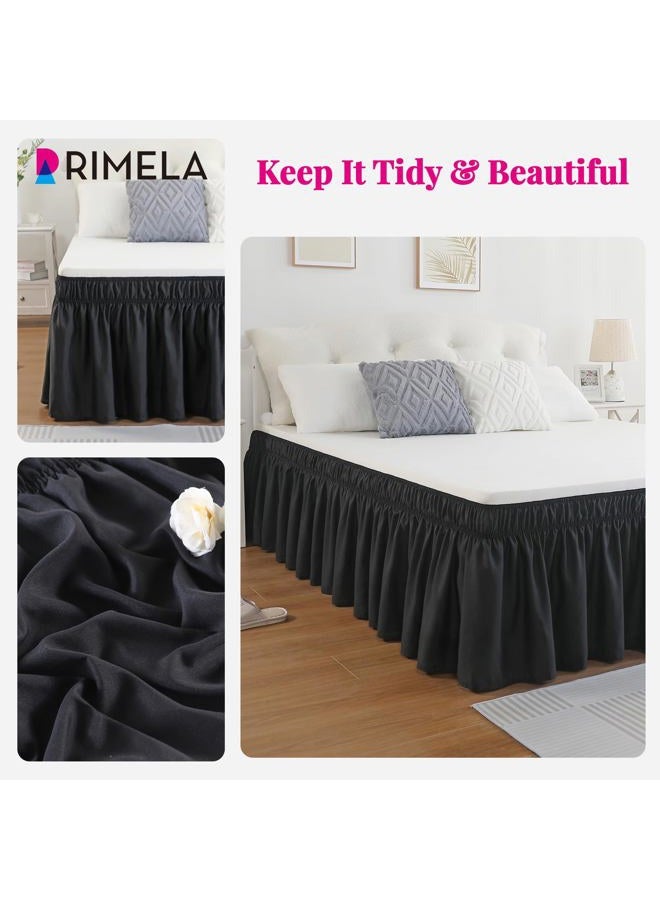 RIMELA تنورة سرير قابلة للتعديل مع حزام مرن مقاومة للتجاعيد والتلاشي سهلة التركيب باللون الأسود لحجم كوين مع انخفاض 18 بوصة - Image 3