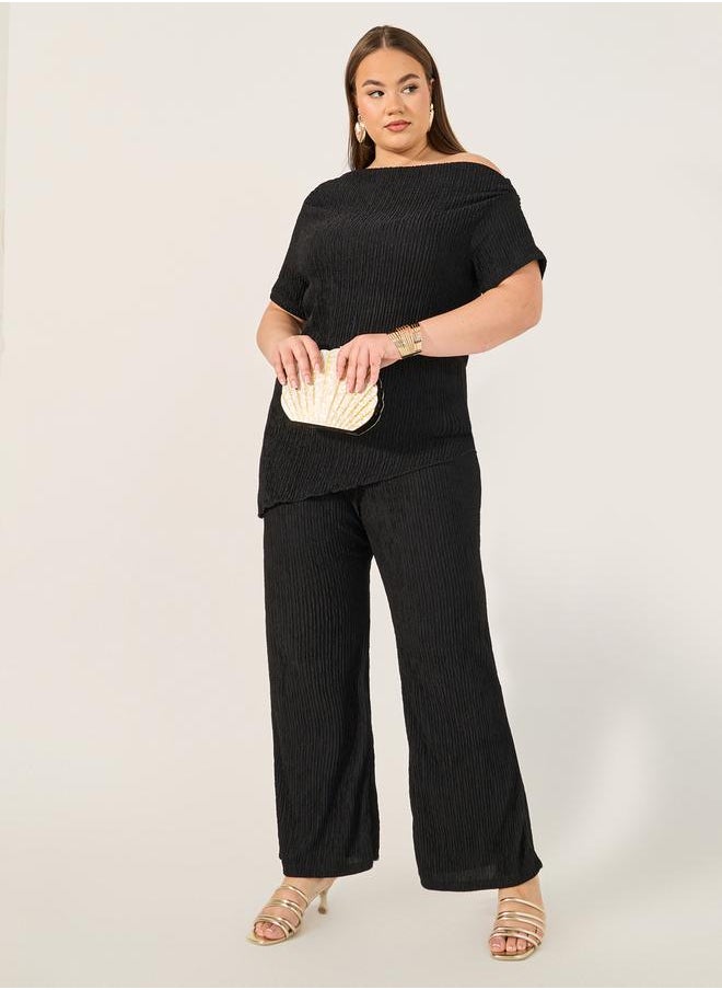 Styli - Plus Size Textured Wide Leg Pants with Elastic Waistband - Image 1