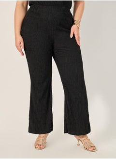 Styli Plus Size Textured Wide Leg Pants with Elastic Waistband  - Image 2