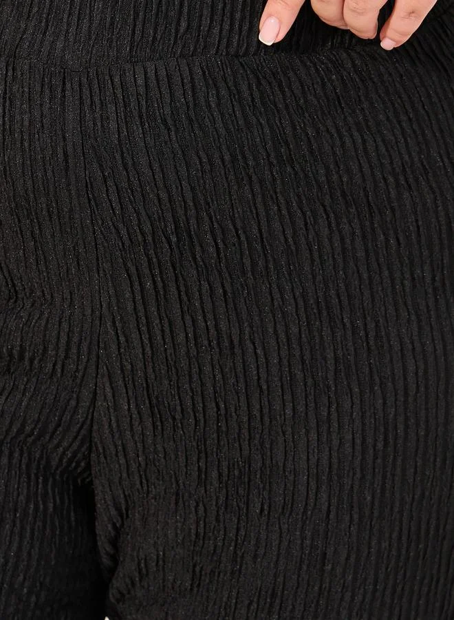 Styli Plus Size Textured Wide Leg Pants with Elastic Waistband