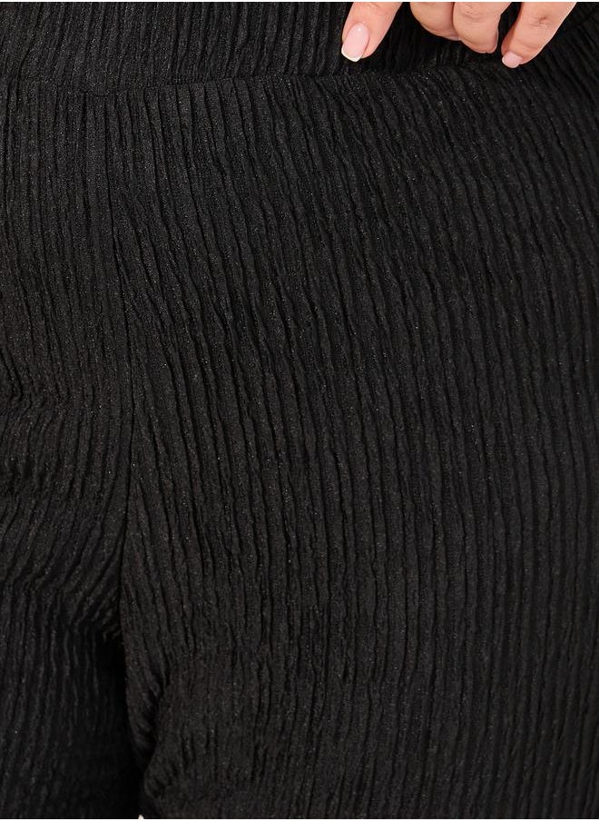 Styli - Plus Size Textured Wide Leg Pants with Elastic Waistband - Image 1