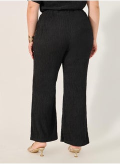 Styli Plus Size Textured Wide Leg Pants with Elastic Waistband  - Image 4
